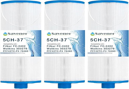 Hot Tub Filter Cartridges, FC-2402 Spa Filter Compatible with Watkins 303279, 78460, Pleatco PFF42TC-P4, Unicel 5CH-37, SD-01322, Hot Tub Filters, 1 1/2" MPT Thread 37.5sq.ft, 3 Pack