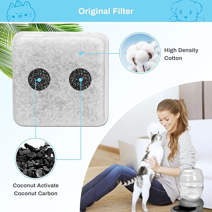 6 Pack Charcoal Replacement Filters for 0.5/1/2.5/4 GAL Gravity Waterer, YOIHABV Cat Fountain Filters, Dog Water Dispenser Filters, Pet Fountain Filter Replacement, Control Chlorine and Odor