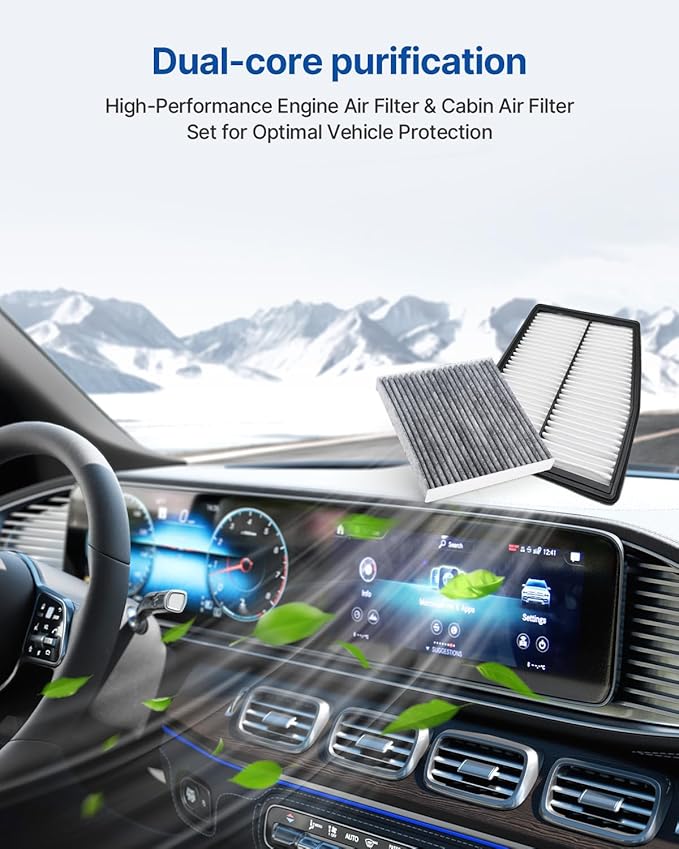 Engine & Cabin Air Filter for 2021-2023 Santa Fe, 2020-2023 Sonata, 2022-2023 Tucson, 2021-2023 Sorento, 2023 Sportage, Replacement for CF12820 CA12817 (Only Fit Hybrid)