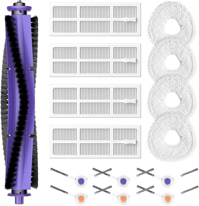 Replacement Parts Accessories Compatible with Narwal Freo Robot Vacuum 1 Roller Brush,4 HEPA Filters, 4 Mop Pads, 6 Side Brushes, 15 Pack