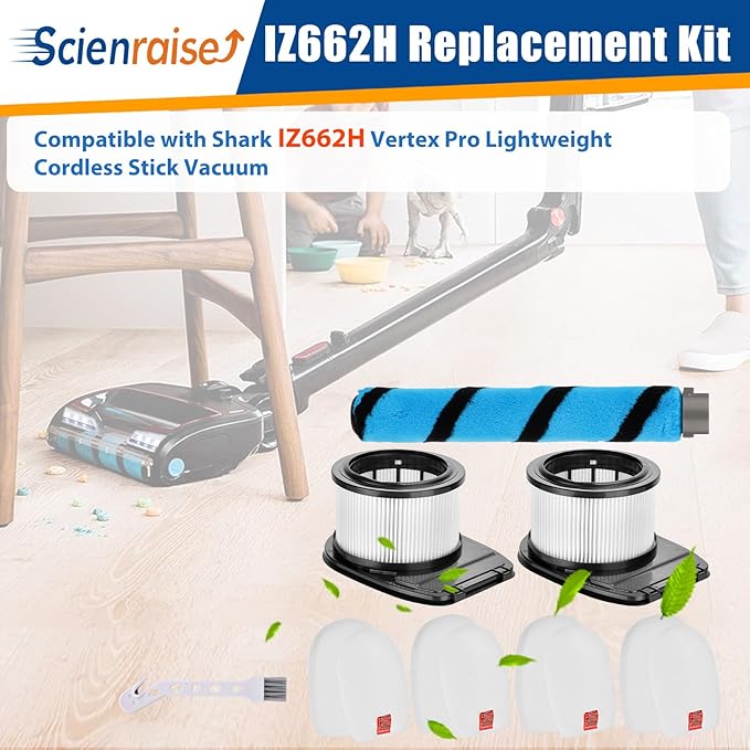 IZ662H Filter Replacement Kit Compatible with shark IZ662H Vertex Pro Lightweight Vacuum-1 Brush, 2 Pack HEPA Filters and 4 Foam Felt Kit