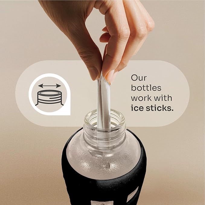 purifyou 40oz / 32oz / 22oz / 12oz Borosilicate Glass Water Bottle with Time & Volume Markers, Silicone Sleeve, Stainless Steel Lid | Reusable Glass Bottle for Water & Juice (32oz Jet Black)