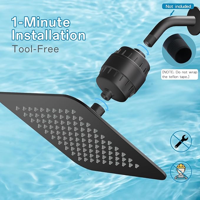 10'' High Pressure Filtered Shower Head Combo 20 Stage Shower Filter for Hard Water, Removes Chlorine & Harmful Substances (Matte Black)