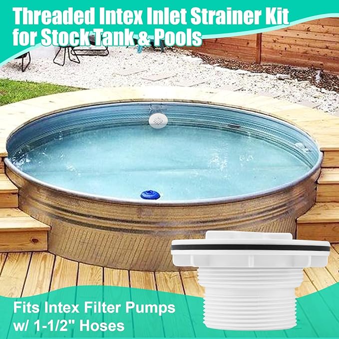 Threaded Inlet Strainer Kit Include Rubber Washer and Strainer Nut, Fits Intex Filter Pumps with 1-1/2" Hoses for Intex Stock Tank Pools and Stock Tank Pool Filter Kit Pool Accessories (2 Pcs)