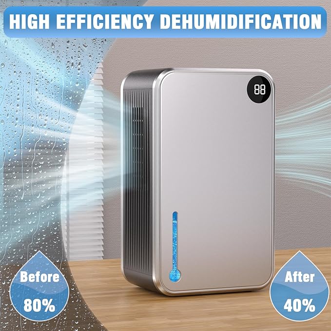 Dehumidifier,25 oz Water Tank Dehumidifer for Home,(280 sq. ft) Quiet with Timer, Automatic Shut-off function and Drain House,Dehumidifiers for Bathroom, Bedroom, Basement, 7-color LED light,Grey