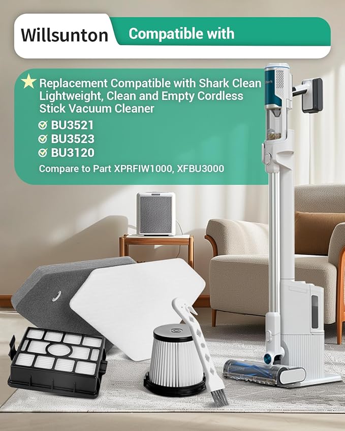 BU3523 BU3521 BU3120 HEPA Filter Replacement for Shark BU3523 Clean Lightweight Cordless Stick Cleaner, for Shark BU3521 Clean and Empty Cordless Stick Vacuum, Auto Empty System