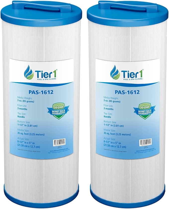 Tier1 Spa Filter Cartridge Replacement for Waterway Teleweir 35 SF - 2PK | Compatible with 817-4035, Pleatco PWW35L, Unicel 4CH-935 | 8-1/2" × 5" | Trilobal Fabric | Washable & Reusable | High Flow