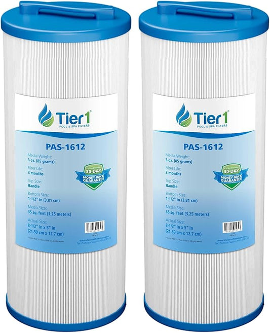 Tier1 Spa Filter Cartridge Replacement for Waterway Teleweir 35 SF - 2PK | Compatible with 817-4035, Pleatco PWW35L, Unicel 4CH-935 | 8-1/2" × 5" | Trilobal Fabric | Washable & Reusable | High Flow