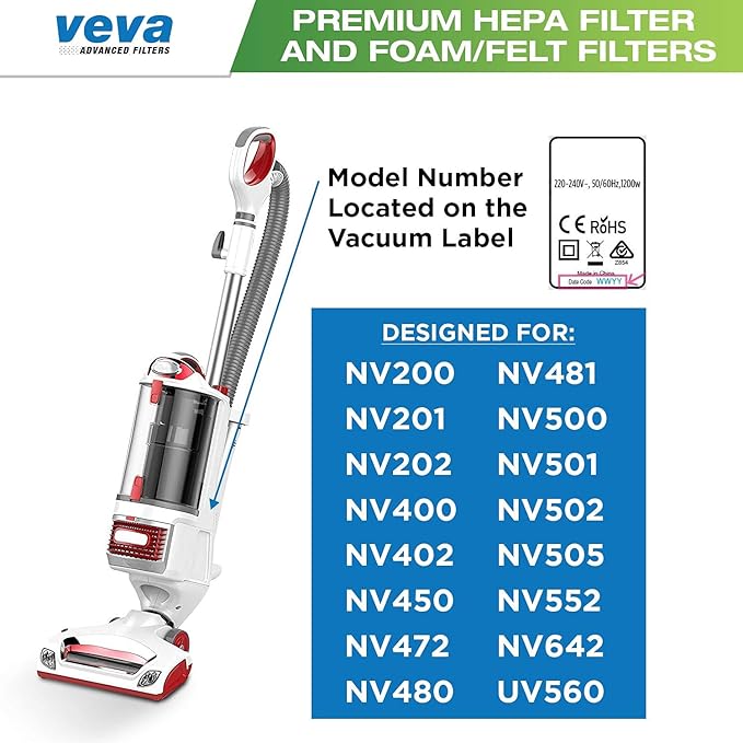 VEVA Premium Vacuum Filter Set with 2 HEPA, 4 Foam, 4 Felt for Shark Rotator Lift-Away Model, 500, 501, 502, 505, 552 and UV560