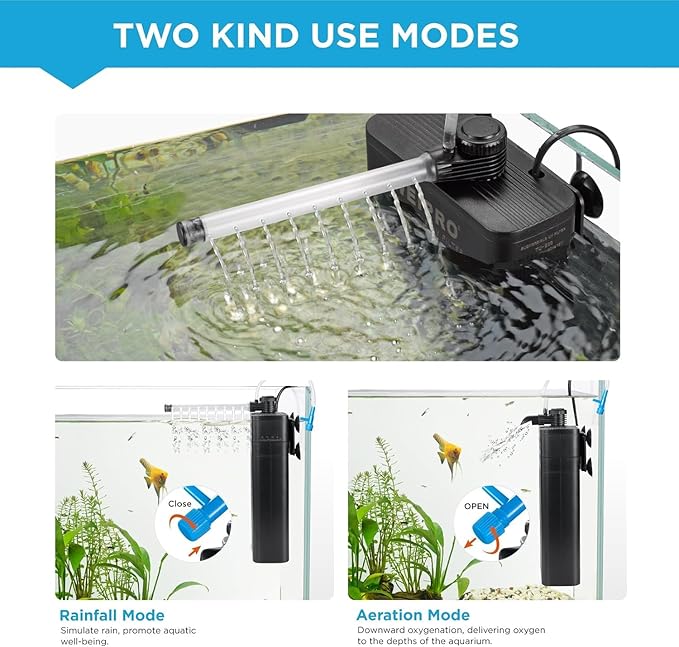 Internal Fish Tank Filter with 5W UV Light, Multi Filter Materials, Adjustable Water Flow Submersible 700L/H Aquarium Filter Pump for 30~50 Gal Freshwater or 20~30 Gal Saltwater, TU-700(185GPH)