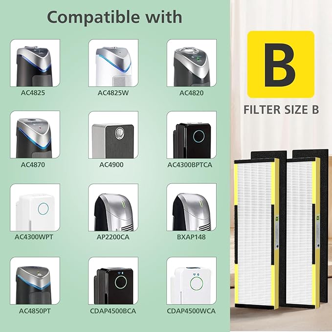 5 Pack FLT4825 HEPA Filter B Replacement with Activated Carbon Pre-Filters Compatible with Guardian Air Purifier AC4825 AC4300 AC4800 AC4900 AC4850