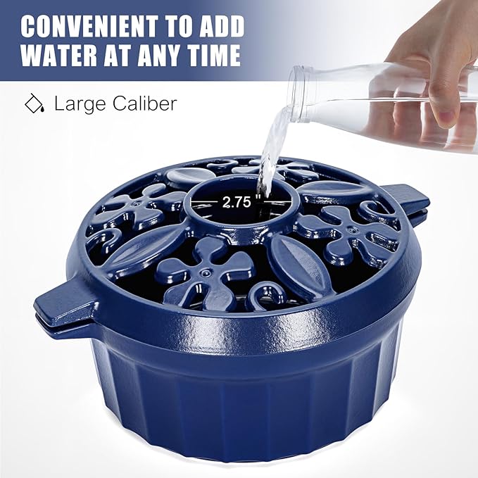 G GOOD GAIN Wood Stove Steamer - Cast Iron Round Bowl Fire Place Stove Humidifier Pot with Large Opening Top for Home Heating Decorative | Matte Finish & 2.7 Quart, Blue