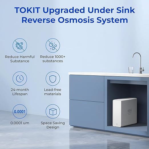 TOKIT U1 SE Reverse Osmosis System, Tankless Reverse Osmosis Water Filter, NSF/ANSI 58, Under Sink Water Filter RO System with Faucet,400 GPD 2:1 Pure to Drain,Reduces TDS