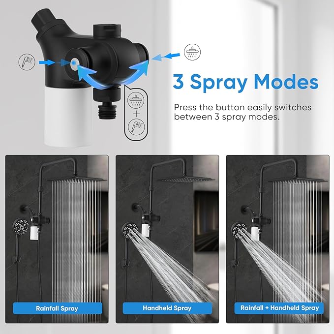 VXV 10 inch Filtered Shower Head,7 Settings High Pressure Dual Shower Heads with Handheld Spray Combo,3-Way Rain Shower Head with Filters,71''Shower Hose,Height Adjustable(Matte Black)
