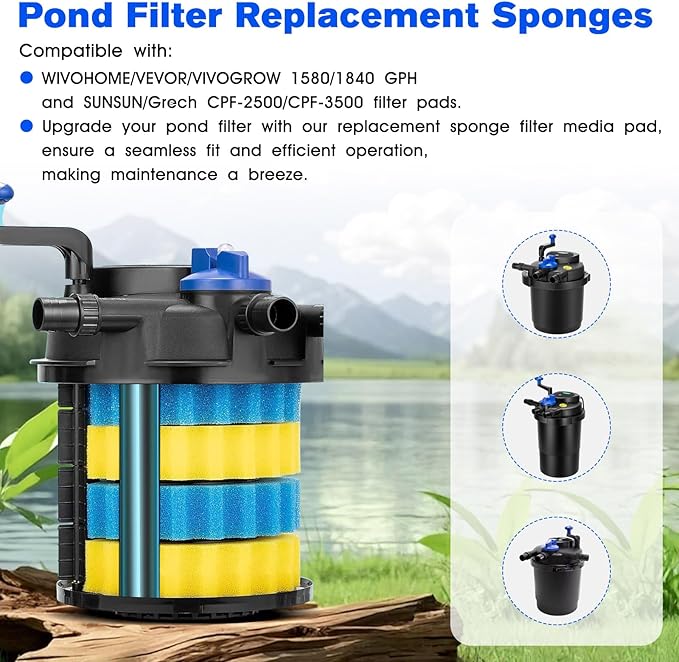 Pond Filter Replacement Sponge Filter Media Pad Koi Fish Pond Filter Sponge CPF 2500 Compatible with Grech VIVOHOME/VEVOR Pond Filters for Outdoor Ponds Aquarium Bio Sponge Filter Media Pad