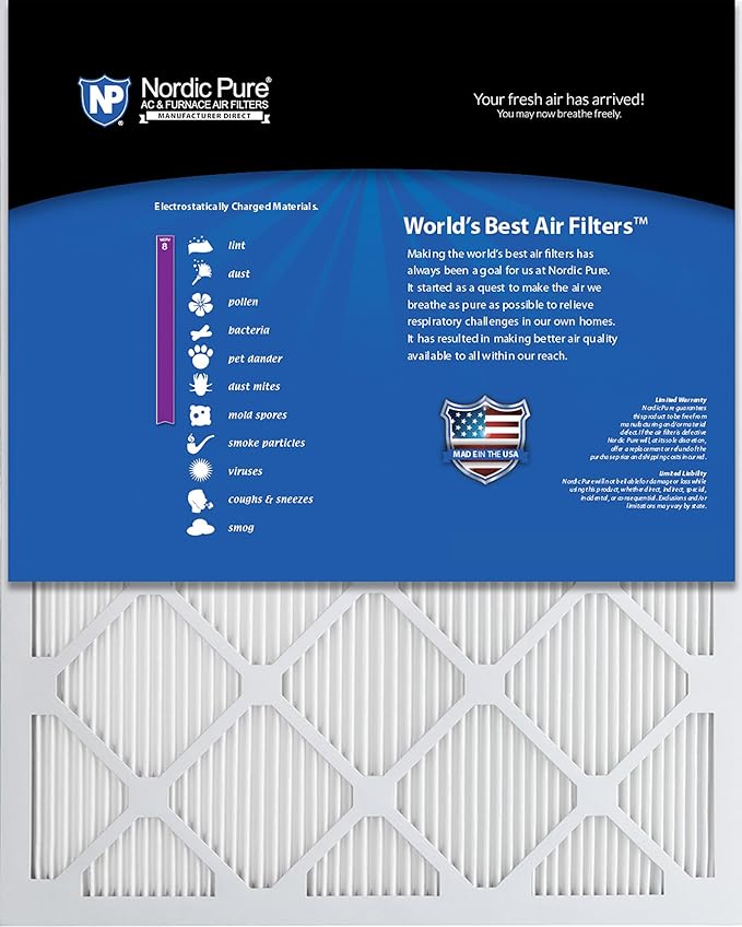 Nordic Pure 20x25x1 (19 1/2 x 24 1/2 x 3/4) Tru Mini Pleat MERV 8 AC Furnace Air Filters 6 Pack
