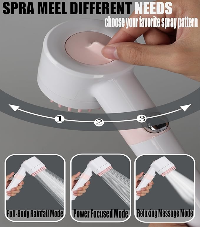 Shower Head with Handheld, Shower Heads High Pressure, High Flow Even with Low Water Pressure-Hand Held Showerhead Set,3 Modes Filtered Showerhead with 59″Replacement Hose/Bracket/Cotton Filters