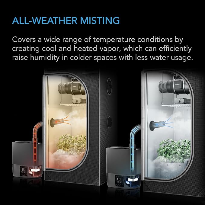 AC Infinity CLOUDFORGE T5, Warm Mist Plant Humidifier 9L with VPD Humidity 10-Level Controls, Hot/Cold Vaporizer for All Climates, Continuous Water Purifying, Extendable Targeted Hose for Grow Tents