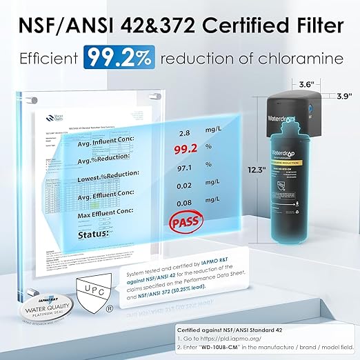 Waterdrop 10UB-CM 6 Months Under Sink Water Filter (Include: System+ 𝐅𝐚𝐮𝐜𝐞𝐭) for 99% Chloramine Reduce- Ideal for California, Florida and Washington- NSF/ANSI 42 Certified- with Faucet