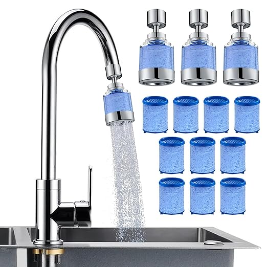 3 Pack Sink Water Filter Faucet, Universal 360 ° Rotating Kitchen Faucet Water Purifier, Bathroom Faucet Filter Removes Chlorine Fluoride Hard Water for Home Kitchen & Bathroom