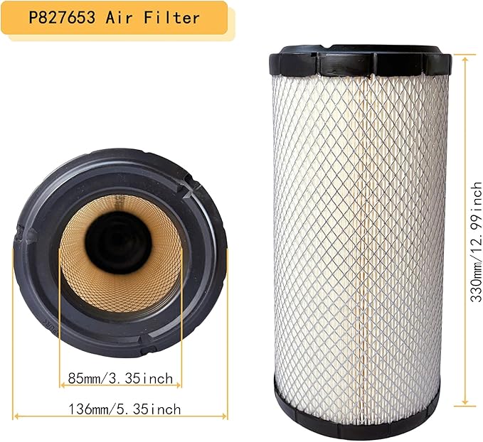 P827653 P829332 Air Filter Kit fit for Donaldsonn Bobcat 6666375 6666376, for Kubota 59800-26110 3A111-19130, for John Deere AP33330 AP33331, for Toro 108-3814 108-3816 (P827653 P829332)