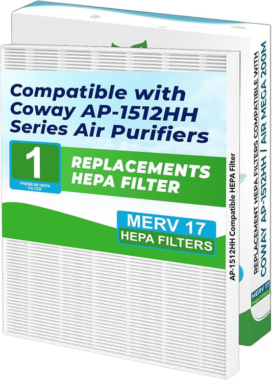 Breathe Naturally Replacement Filter Compatible with Coway AP-1512HH Series Air Purifiers - Premium Air Filtration - True HEPA Filters for Home and Office Purifiers - 13" x 15" x 1.5" (1 HEPA Filter)