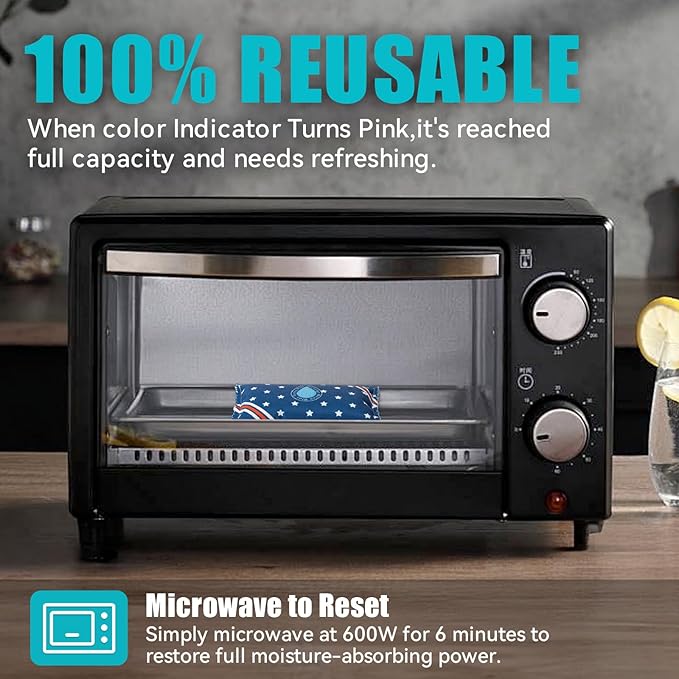 Rechargeable Dehumidifier Bags (2 x 200g) Microwave Reactivated Silica Gel Desiccant Window Condensation Absorber Reusable Moisture Absorbers for Car, Gun Safe, Closet, Garage Storage