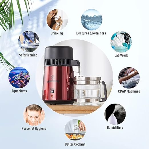 CO-ZWater Distiller, Stainless Steel Distilling Pure Water Machine for Home Countertop Table Desktop, 4 Liter Water Purifier to Make Clean Water for Home, 4 Liter Distilled Water Making Machine
