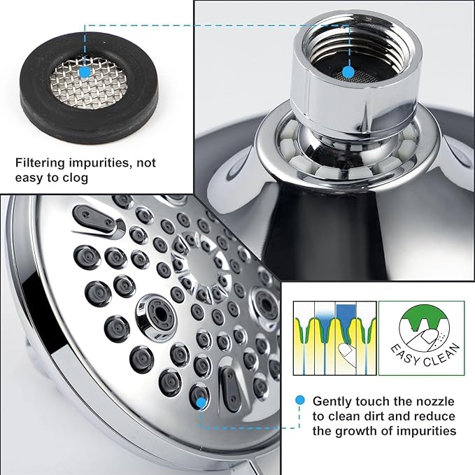 Filtered Shower Head with 9 Spray Settings for Hard Water, High Pressure Fixed Shower Head with 20 Stage Shower Filter, Include 2 Replaceable Shower Filter, Chrome
