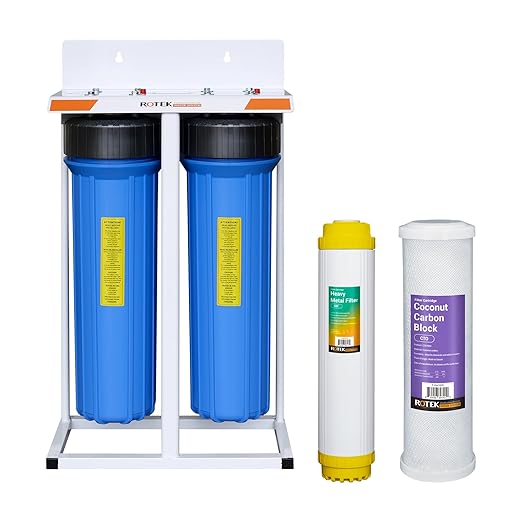 Rotek Water Systems Whole House Water Filtration System | 2-Stage Water Filter System | PHO & ACB | Clean Drinking Water | Polyphosphate Anti-Scale & Carbon Filter | 20 Inch