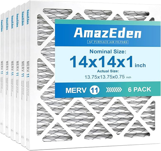 14x14x1 Air Filter MERV 11 (6-Pack) MPR 1000 FPR 7 AC HVAC Furnace Filters Pleated Dust Defense Replacement for Home (Actual Size: 13.75x13.75x0.75 Inches)
