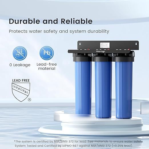 Waterdrop 3-Stage Whole House Water Filter System,Reduce Iron&Manganese,with Carbon &Sediment Filters,7-Stage Filtration,Reduce Lead,Chlorine,Odor,5 Micron WHF3T-FG,1" Inlet/Outlet