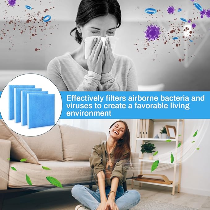 4 Pcs Filters Replacement Pads 10.5 x 10.5 Inches Replacement Filter Pads (Blue White)