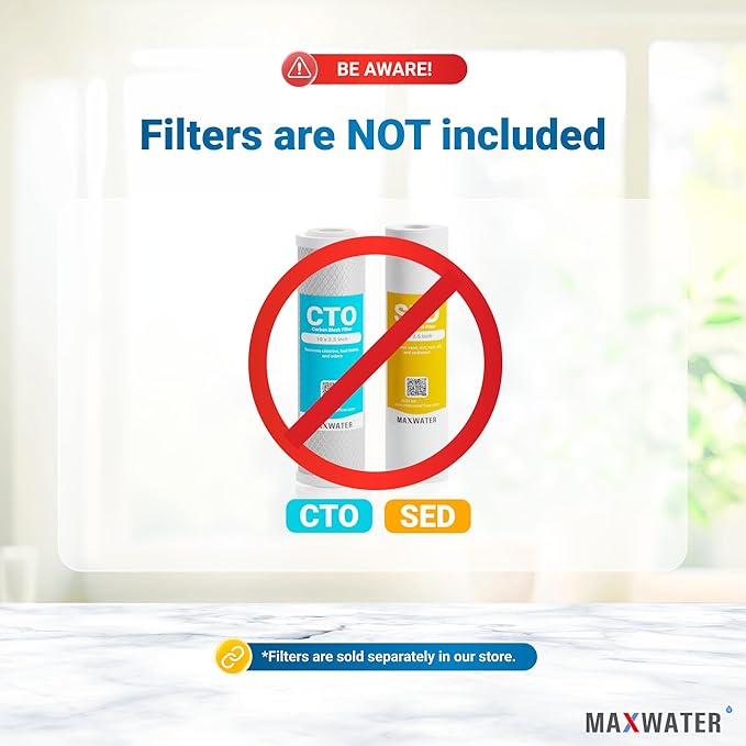 Max Water 10" 2 Stage Whole House Standard Home Water Filter System 3/4" Inlet Clear Filter Housing Variation, Supports 10" x 2.5" Water Filters (Clear, NO Filters)