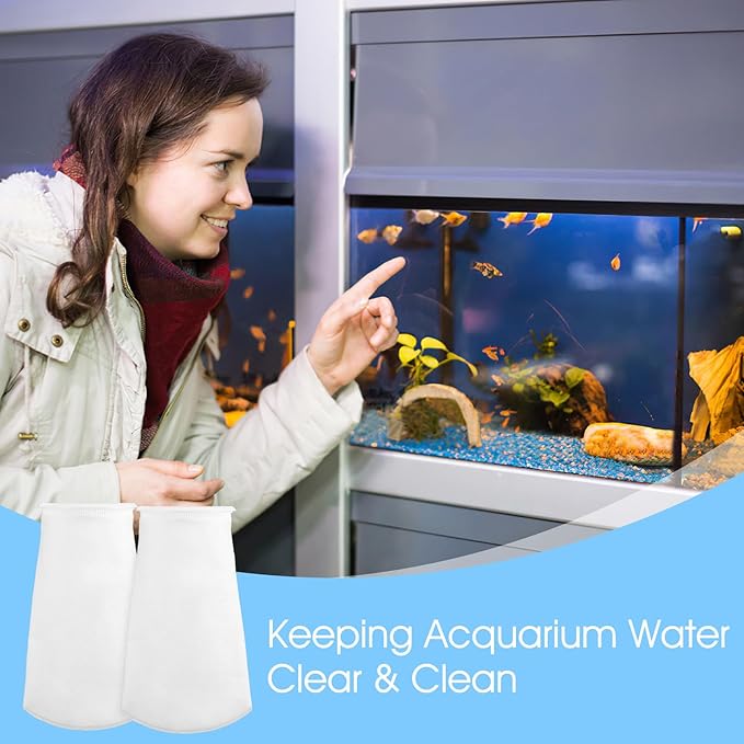 6 Pcs High Flow Filter Media Bag - Drawstring Filter Sock Rectangle Filters Sock, Aquarium-Filter Bags for Fish Tank Freshwater Saltwater Aquariums (White)