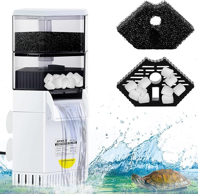 225 GPH Turtle Tank Filter for 10-40 Gallon, Turtle Filter Low Water Level Available, Aquarium Filter with 2-Stage Waterfall Bio-Filtration, Fish Tank Filters for Shrimps, Amphibians, Turtle Tank