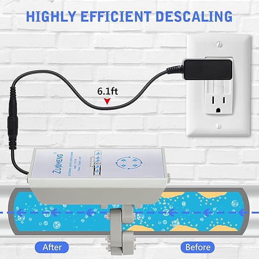 Electronic Water Descaler, Zuomeng Whole House Descaler with High Efficiency in Dissolving Scale for 5000-10000 sq ft Homes, 2” Pipes, Water Softener Alternative, No Chemicals, Salt or Filters