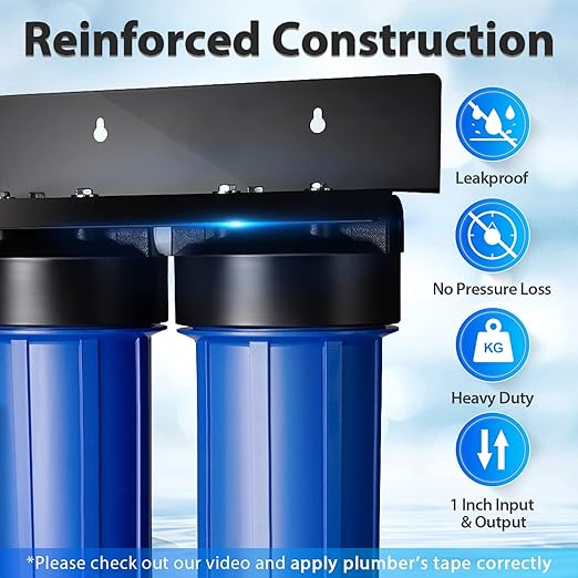 iSpring WGB22B-PB+AHPF12MNPT16X2 2-Stage Whole House Water Filtration System with 20” x 4.5” Carbon Block and Lead Reducing Filters and 3/4" Push-fit Stainless Steel Hose Connectors, Blue