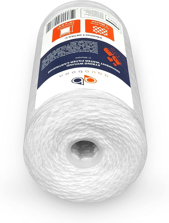 Aquaboon 1 Micron String Wound Water Filter 10x4.5 Replacement - Whole House Water Filter Cartridge Compatible with WP5BB97P,WP10BB97P, AP810, 2-Pack