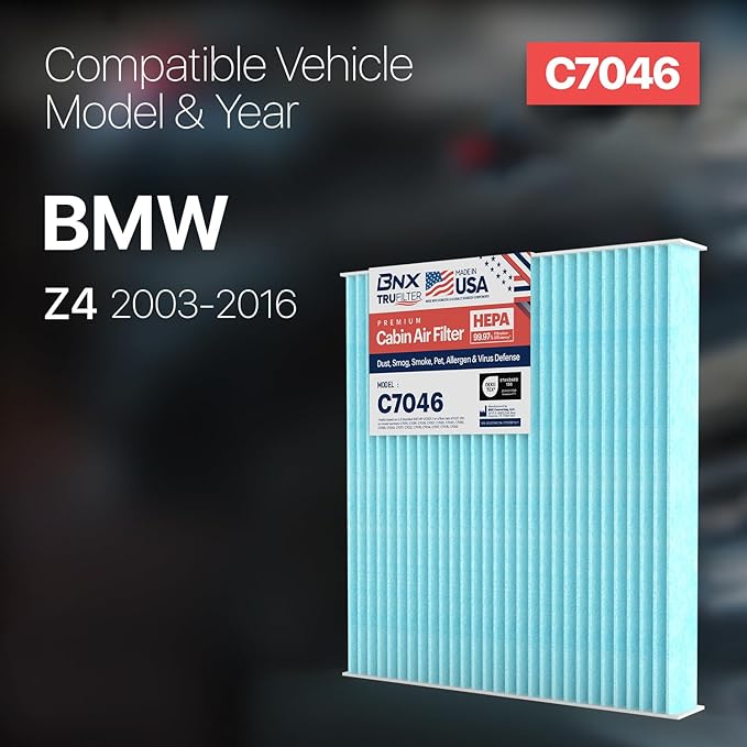 BNX TruFilter C7046 Cabin Air Filter, HEPA 99.97%, MADE IN USA, Compatible With BMW: Z4