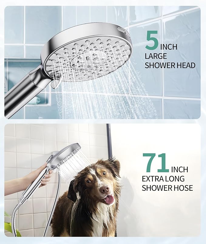 Filtered Shower Head with Handheld, High Pressure 9 Spray Mode Chrome Showerhead with 4 Filters, Detachable Shower Head, Water Softener Filters Beads for Hard Water - Remove Chlorine