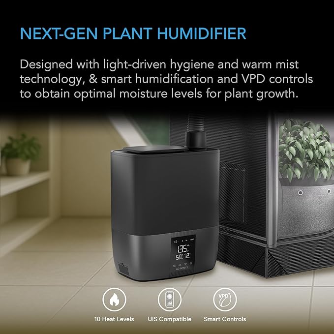 AC Infinity CLOUDFORGE T5, Warm Mist Plant Humidifier 9L with VPD Humidity 10-Level Controls, Hot/Cold Vaporizer for All Climates, Continuous Water Purifying, Extendable Targeted Hose for Grow Tents