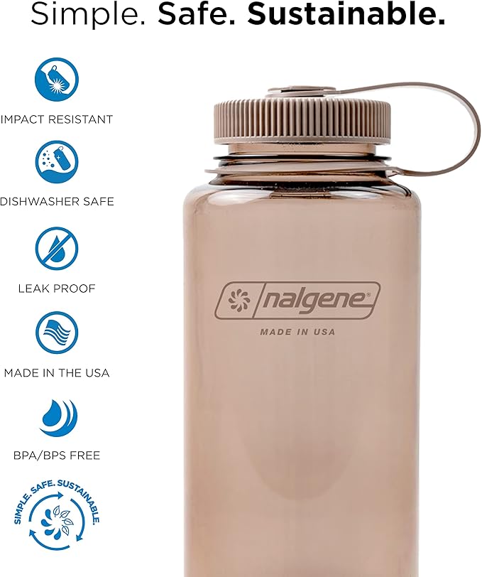 Nalgene Leak Proof Tritan BPA-Free Water Bottle - 32 oz Wide Mouth - Made in the USA for Outdoor Use & Daily Hydration (Mocha)