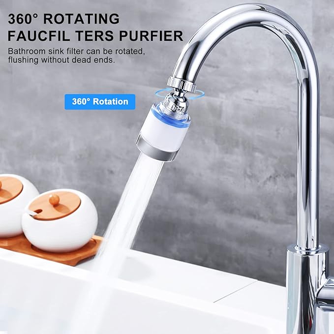YOTAN Sink Filter Water Faucet, Universal 360 ° Rotating Bathroom Sink Filter, Kitchen Faucet Water Filter-Removes Chlorine Fluoride Heavy Metals Hard Water for Home Kitchen & Bathroom (3 Pcs)