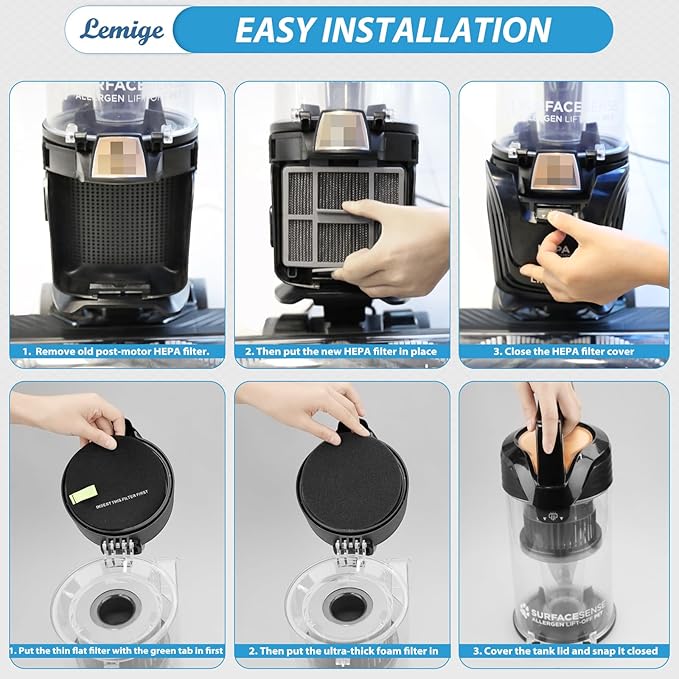 Lemige Filter Replacement for Bissell Pet Hair Eraser 39883 3774F 3774 3774G 3775 SurfaceSense 3418 3415 MultiClean 3402 3409 PowerLifte 3404 Vacuum Cleaners, 1635630&1635629