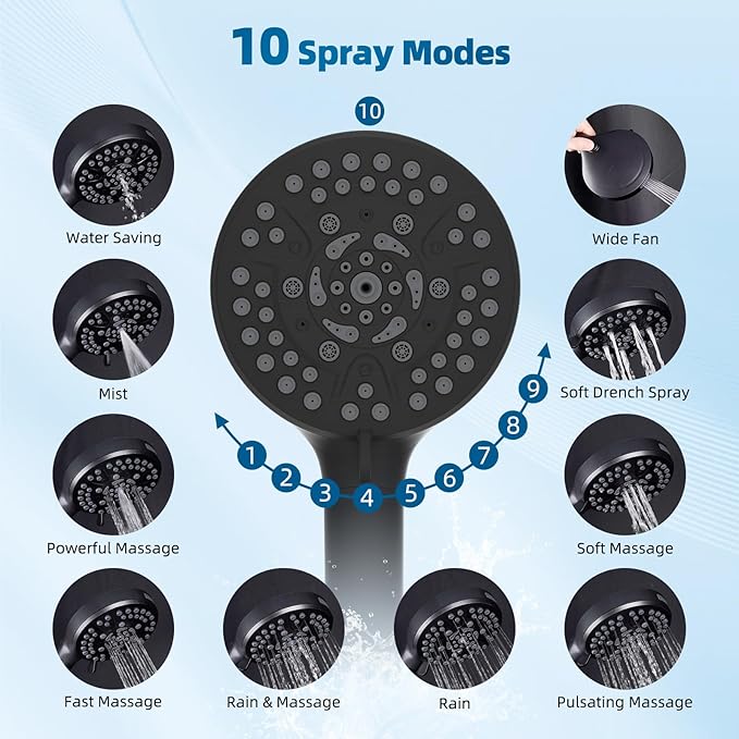 Hibbent All Metal Shower Head, 10'' High Pressure Rain Shower Head/Handheld Showerhead Combo with 16'' Adjustable Arc-shaped Extension Arm, 10 Sprays, 71'' Hose, Showerhead Holder, Oil Rubbed Bronze