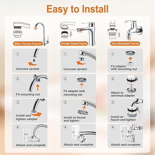 Water Filter for Sink Faucet with Universal Adapter, Removes 99% of Lead, 800 Gal Tap Water Filter System for Kitchen Sink, Reduce Chlorine, 1 Washable Durable Ceramic Filter