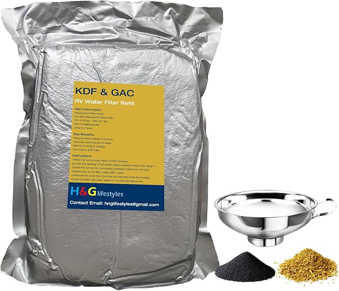 H&G Lifestyles KDF 55 Activated Granular Carbon Filter Media,Refill for RV Water Filter,Remove Heavy Metal Chlorine Odor Improve Water Taste,Water Filtration Replacement