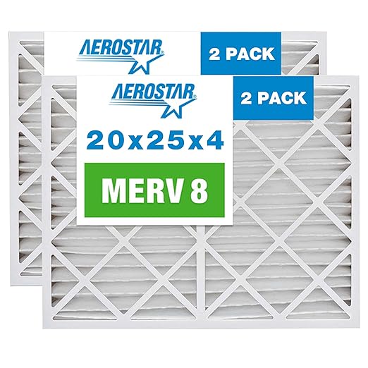 Aerostar 20x25x4 MERV 8 Air Filter 2 Pack, HVAC Pleated A/C Furnace Filters, Electrostatic MPR 600 & FPR 5, Made in USA