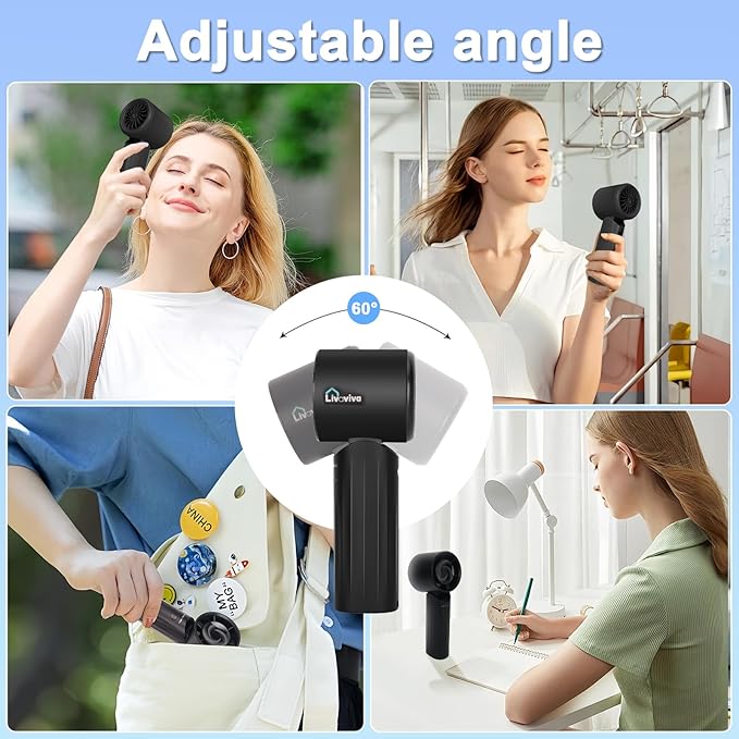 Handheld fan, adjustable blowing angle, mini portable turbo fan, USB Type-C rechargeable, infinitely variable speed high-speed personal fan, 11 Hours Battery Life (Black)